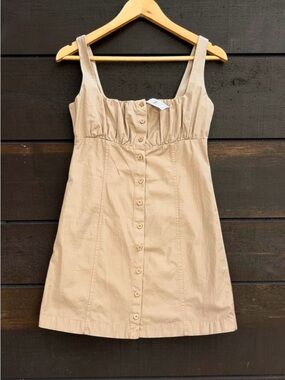 GAP NWT Shirred Sleeveless Button-Front Classic Khaki Tan Mini Dress Size XXS